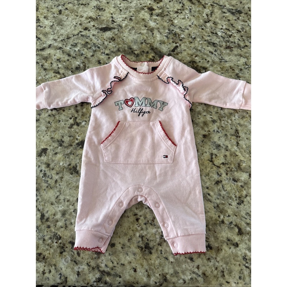 Tommy Hilfiger Baby Girls Pink Coverall Size 0/3 Months Snaps Ruffles 4755